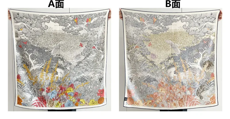 

Double-Sided AB Scarf Wool Silk Women Paris Print Shawl Hem Roller Brand Cashmere Pashmina Bandana 100cmx100cm Shawls