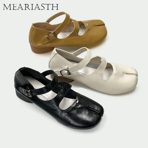 Новые балетки с круглым носком для женщин кожаные туфли двойной пряжкой и