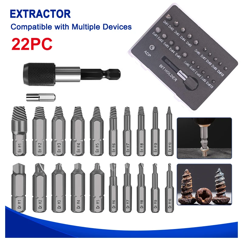 

22pc HSS Damaged Breakage Screw Extractor Magnetic Drill Bit Set Remover Set Broken Screw Drill Bits Bolt Demolition Tools Kit