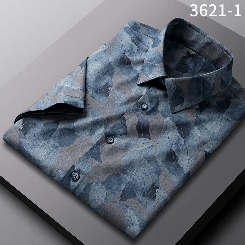 2022 Stretch Bamboo Fiber Shirt Men's Non-iron Anti-wrinkle Shirt Retro Digital Printing Short-sleeved Shirt Men  Mens Shirts