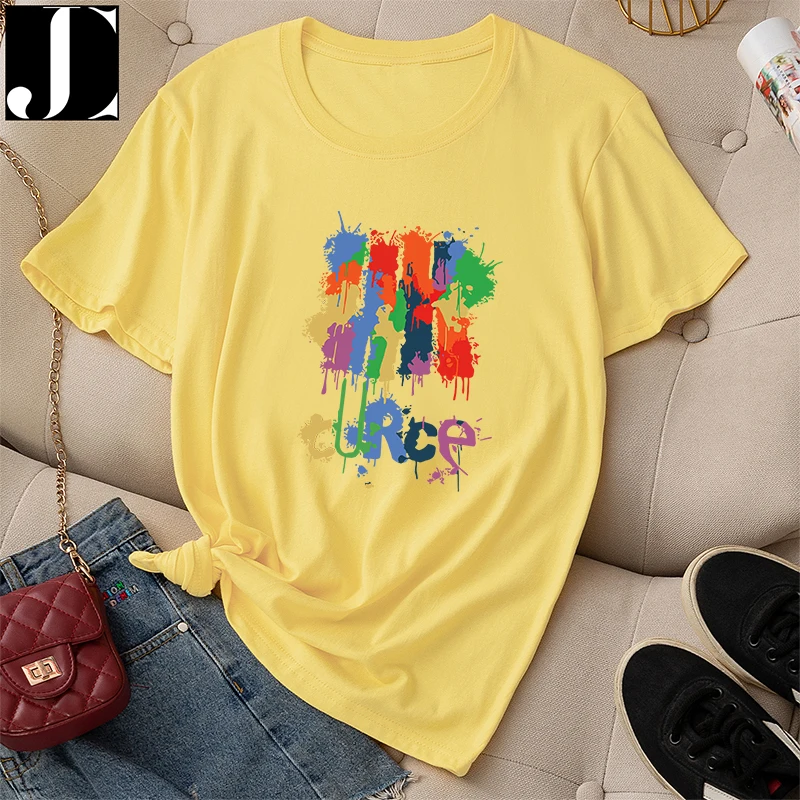 

Summer Casual Women Graphic Fashion T-shirt Female 100% Cotton Short Sleeve Colorful Letter Print Ladies Regular O-Neck Tee Tops