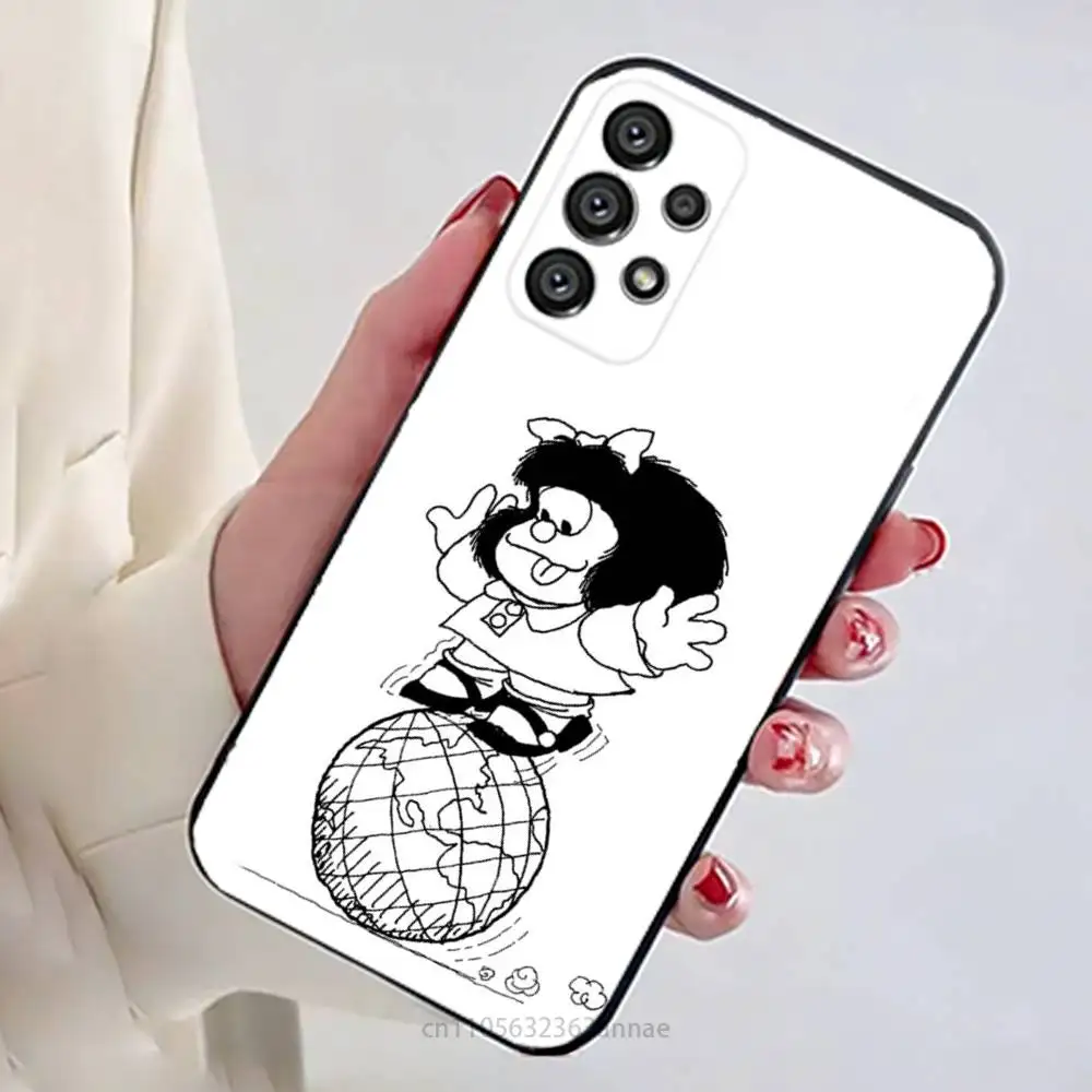 Фото Забавный чехол для телефона M-Mafalda для Samsung Galaxy A13,21s,22,31,32,52,53,71,80,A91, мягкий черный корпус №3