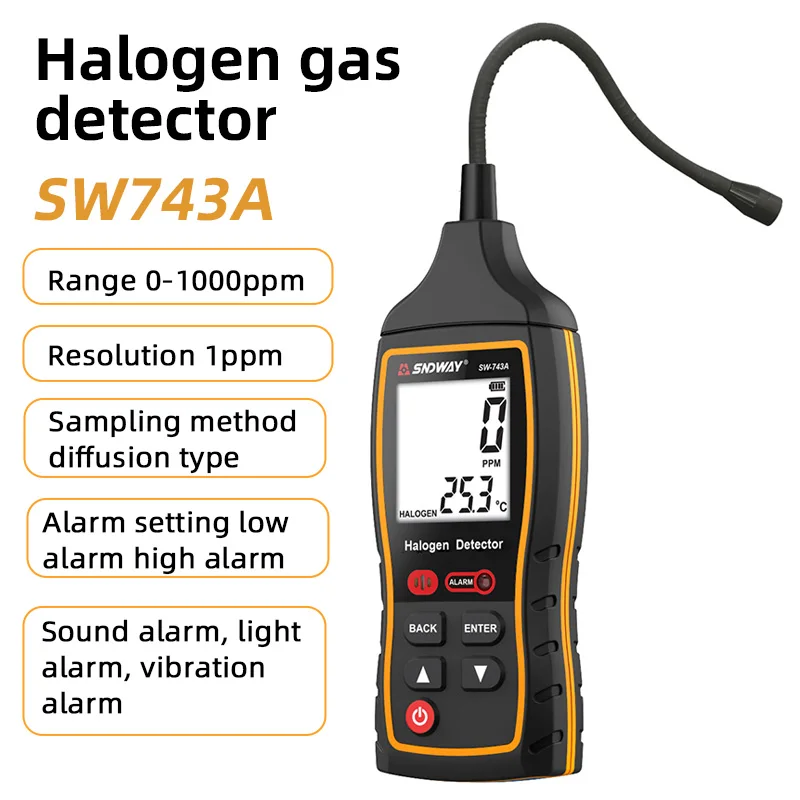 SW-743A Галогенный детектор газа 0-1000PPM Хладагент Кондиционер Детектор утечки фреона