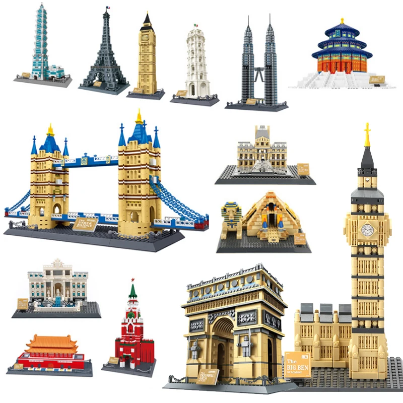 

World's Famous Architecture Urban Street View Louvre Pyramid Classic City Brick Building Blocks Construction Bricks Kid Toy Gift