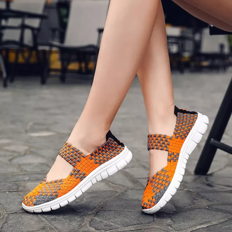 Women Shoes Lady hand made Flats Sneakers Breathable Lightweight Women Flat Shoes Manual Woven Shallow Women Casual Shoes