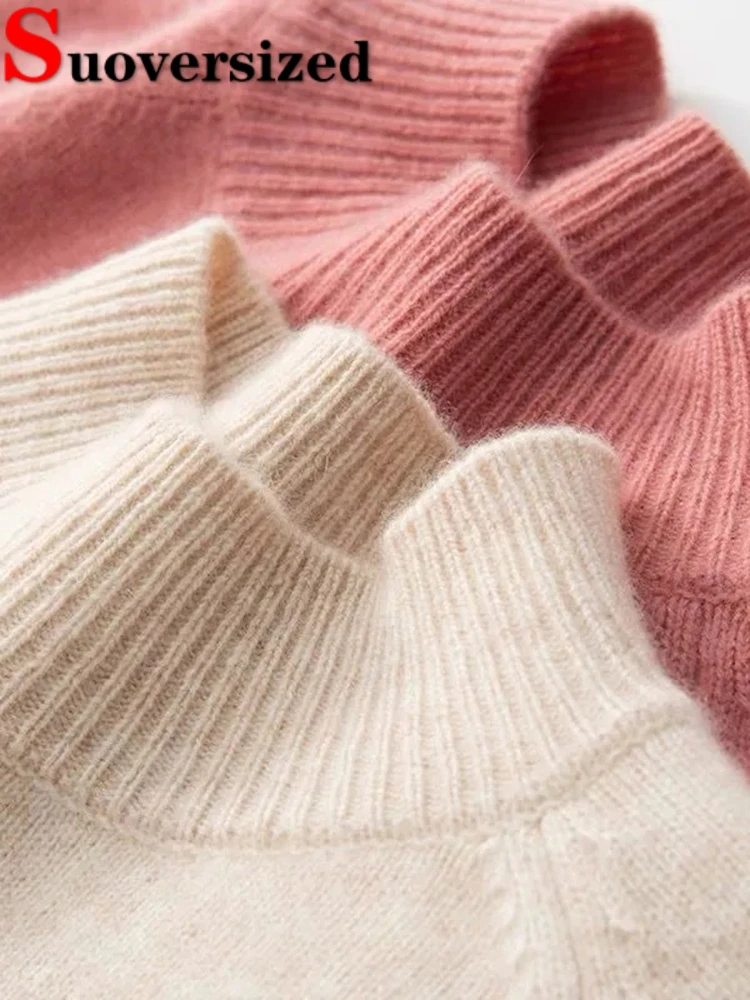 

Warm Half Turtleneck Knitted Tops Slim Knitwears Pullover Solid Color Bottoming Jumper Long Sleeve Women Fall Winter Sweater
