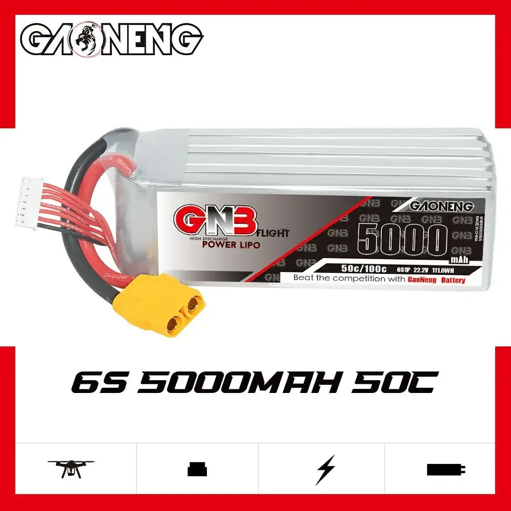 

GAONENG 5000mAh 6S1P 22.2V 50C/100C GNB Lipo Battery With XT60 XT90 EC5 Connector For FPV Drone UAV RC Helicopter Car Boat Parts