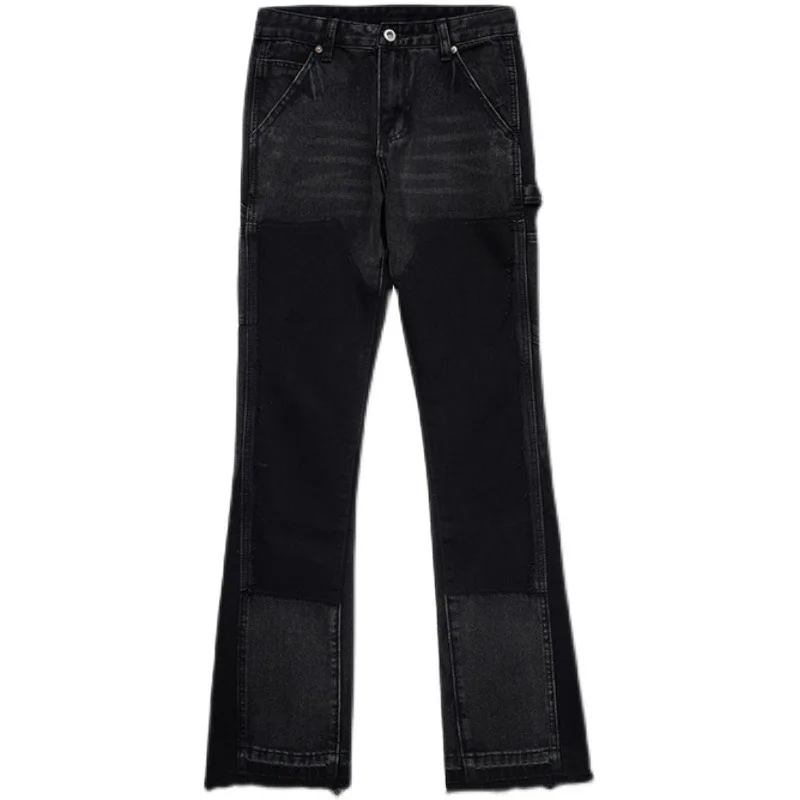 Men Jeans Stitching Design High Street Vibe Wind Micro-flare Casual Jeans Korean Version Y2K Pants Ins Hot Sale Patchwork Jeans