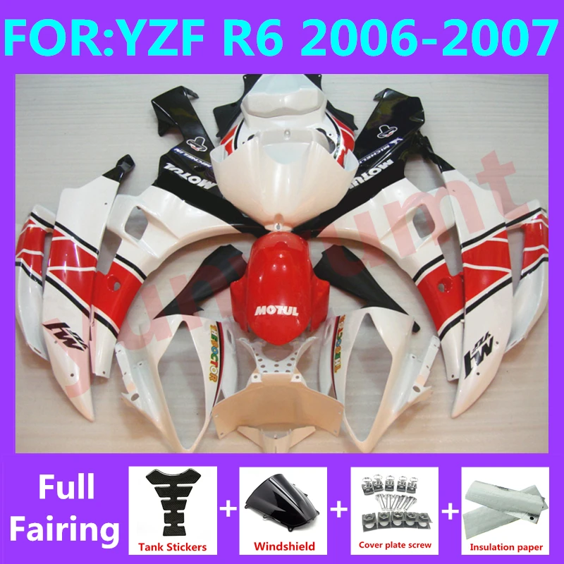 

NEW ABS Motorcycle Injection mold full Fairing Kit fit For YZF R6 2006 2007 YFZ-R6 06 07 Bodywork Fairings kits set white red