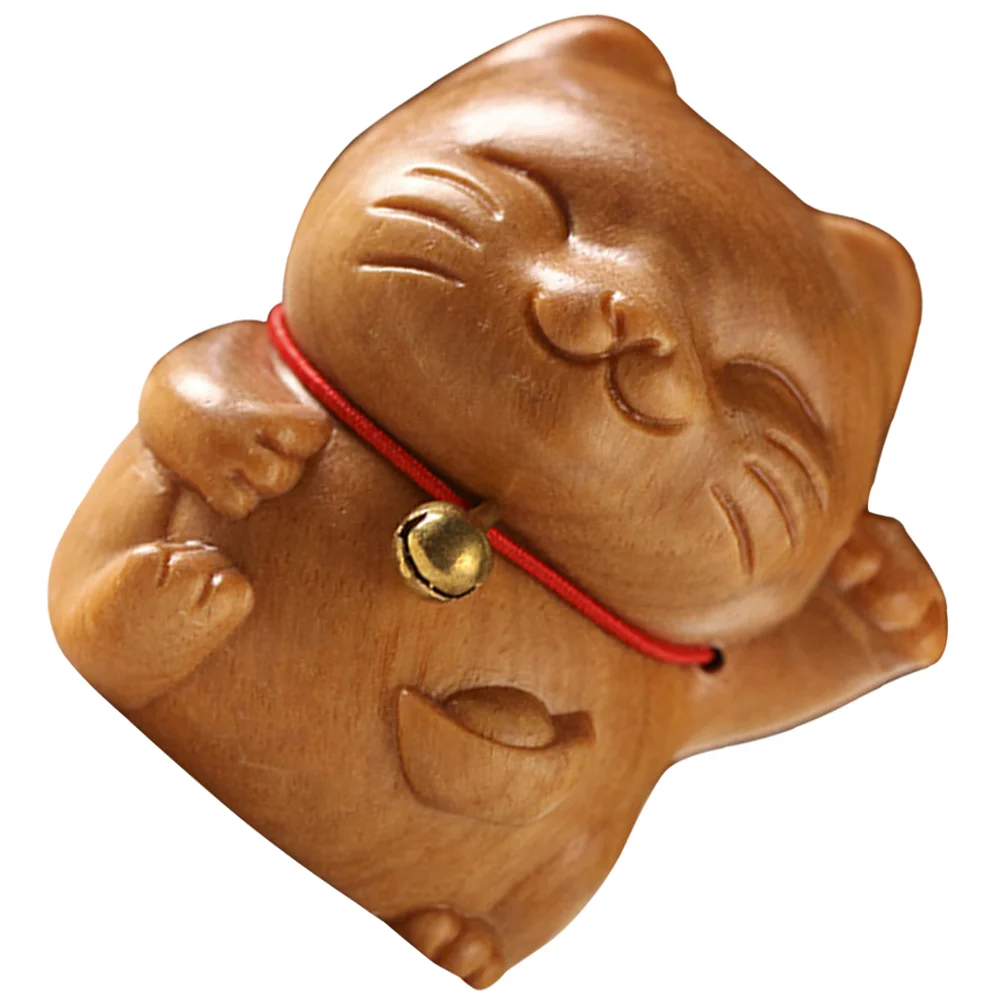 

Cat Lucky Statue Fortune Figurines Wealth Decor Animal Figurine Wooden Dashboard Desktop Ornament Japanese Home Decoration