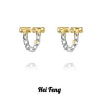 heifeng high quality brass chain drop earrings for men hot sale hip hop simply design metal earrings mens jewelry gifts for