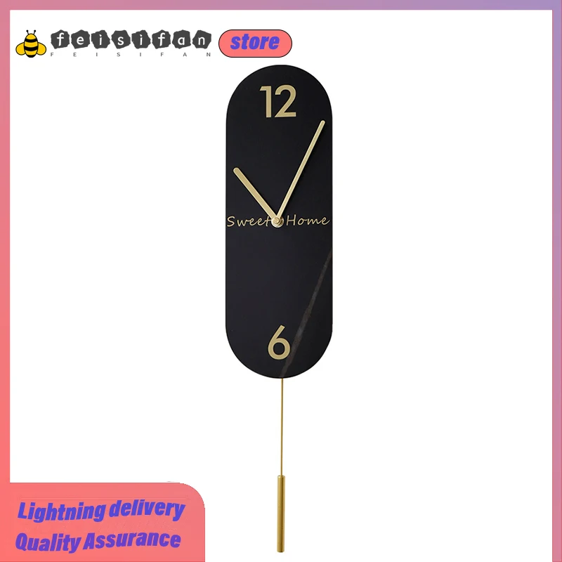 

High Quality Creative Simple Light Luxury Swing Wall Clock Quartz Oval Silent Ceramic Marble Wall Clock Modern Design Room Decor
