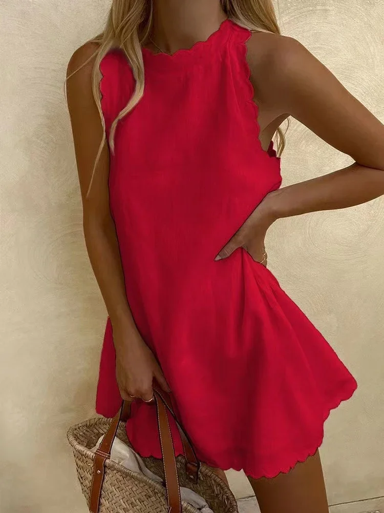 Новое сексуальное однотонное мини-платье женское летнее хлопковое льняное