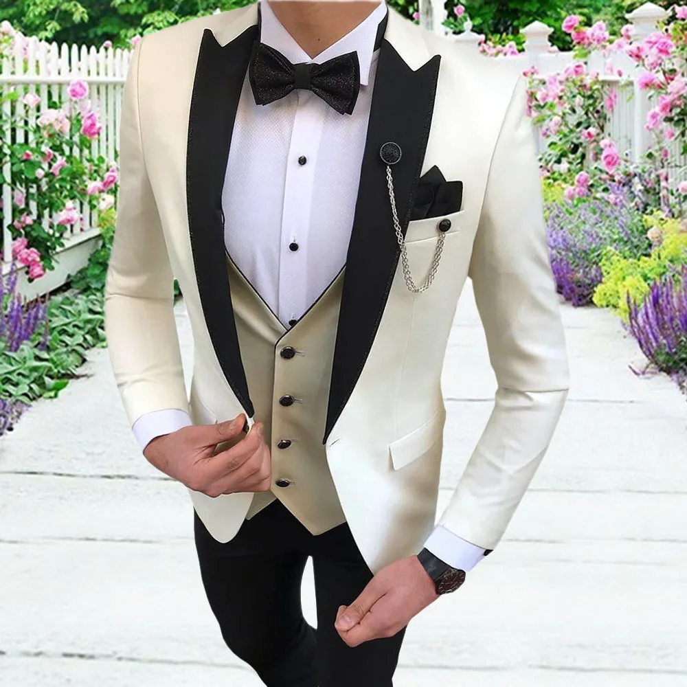 

Custom Made Men Suits Slim Fit 3 Piece Set Solid Prom Tuxedos Business Blazer Jacket Coat Vest Pants for Wedding Groomsmen 2022
