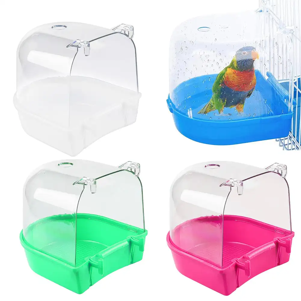 Parrot Anti-slip Birdbath Shower Accessories Hanging Bird Cage Bathing Box For Little Bird Canary