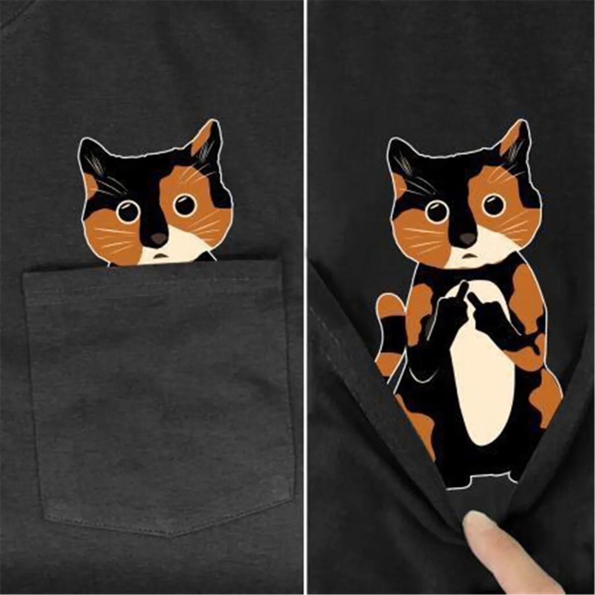 

XS-7XL T Shirt Summer Pocket Cat Printed T-shirt Men Women Shirts Tops Funny Cotton Black Tees Style-5