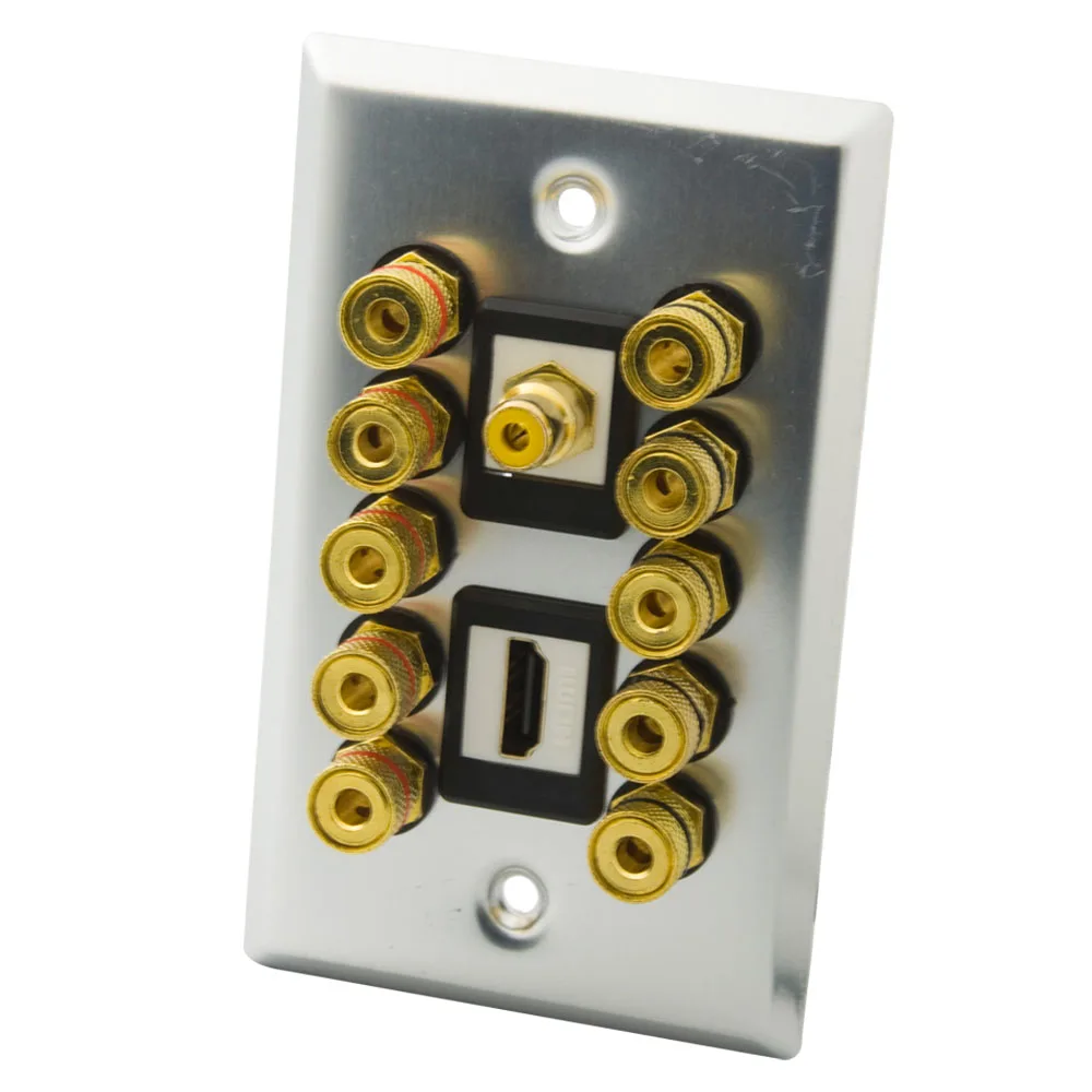

1 Gang Aluminum US Solid Style 5.1 Speaker Female To Female Wall Plate With Additional 1 Port HDMI