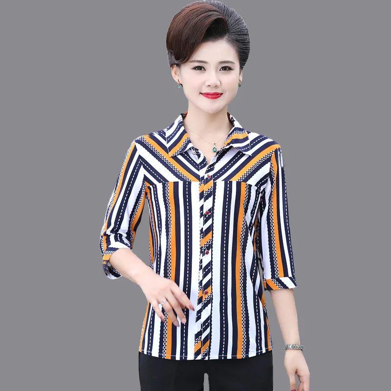 

Chiffon Print Blouse Women Casual Summer Middle Age Mother Loose Shirt Blusa Feminina Tops And Blouses Cardigan Mujer 5XL