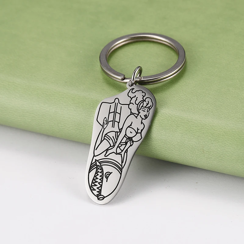 

Stainless Steel Keychain Lovely Beauty Rocket Coffee Pendant Car Keyring for Women Men Personality Jewelry Birthday Niche Gift