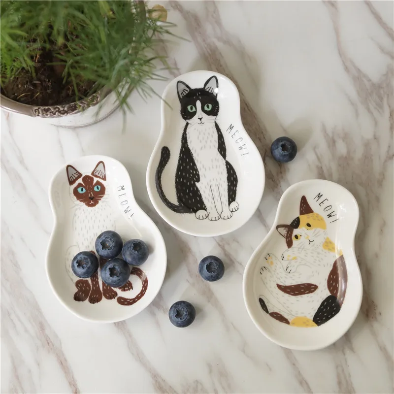 

Ceramic Tableware Snacks Nuts Dried Fruit Plates Home Decor Dessert Dish Kitchen Accessories Cartoon Cat Seasoning Sauce Dish