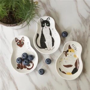 Ceramic Tableware Snacks Nuts Dried Fruit Plates Home Decor Dessert Dish Kitchen Accessories Cartoon Cat Seasoning Sauce Dish