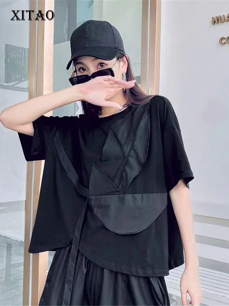 

XITAO Irregular T Shirt Fashion Women Pullover Small Fresh Casual Style Half Sleeve Patchwork Minority Loose Tee WMD6817