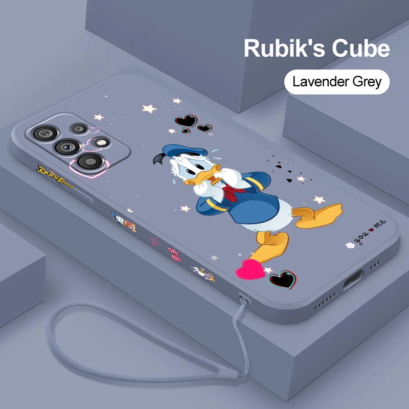 

Disney Donald Duck Minnie Phone Case For Samsung A73 A53 A54 A34 A14 A13 A03 A03S A72 A52 A32 5G Liquid Left Rope TPU Cover