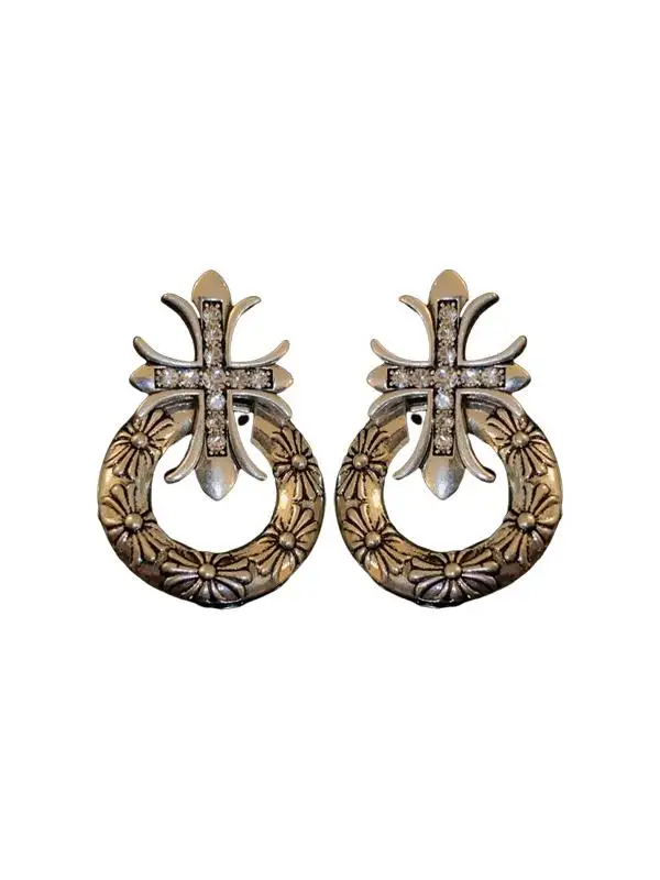 Silver Needle Diamond Cross Ring Earrings European and American Exaggerated Cold Sle Ear Studs Personalized Design Earrings...