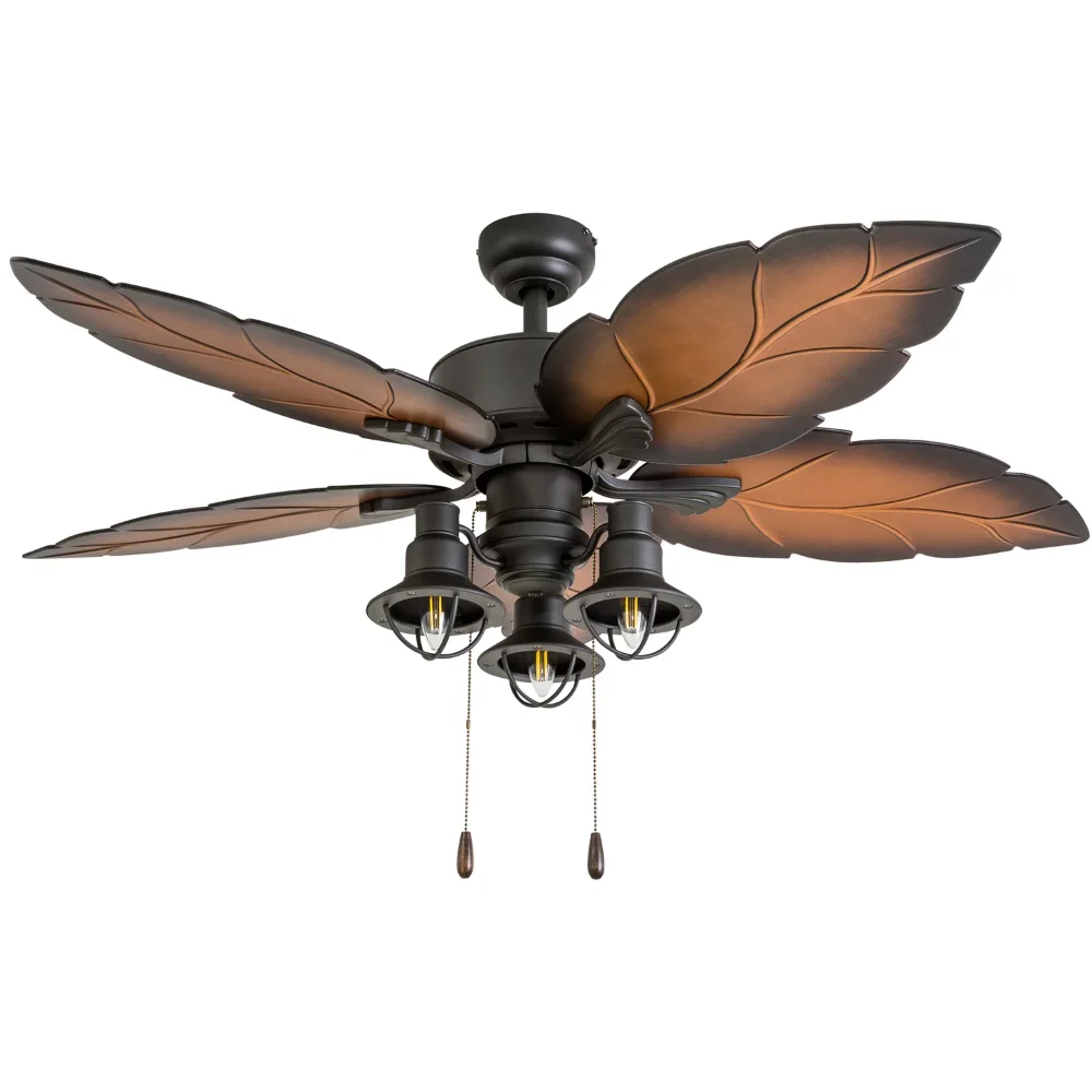 

50653-35 Ocean Crest Tropical 52-Inch Tropical Bronze Indoor Ceiling Fan, Lantern LED Multi-Arm Mocha Blades