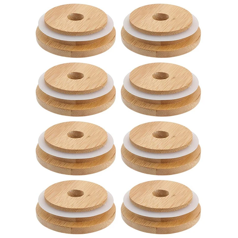 

Reusable Bamboo Jar Lids 70MM Bamboo Jar Lids With Straw Hole For Wide Mouth Jar