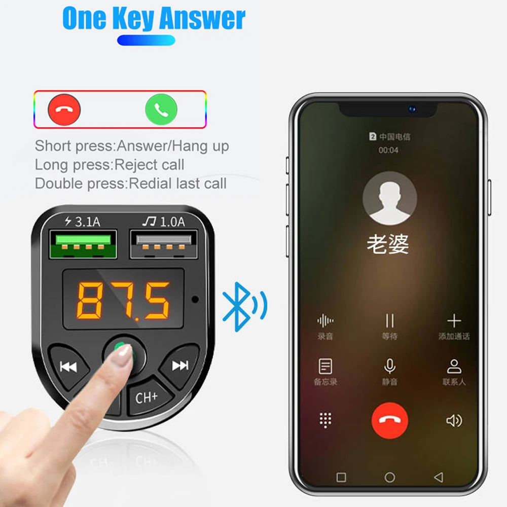 bluetooth compatible 5 0 fm transmitter car kit mp3 modulator player wireless handsfree audio receiver dual usb fast charger free global shipping