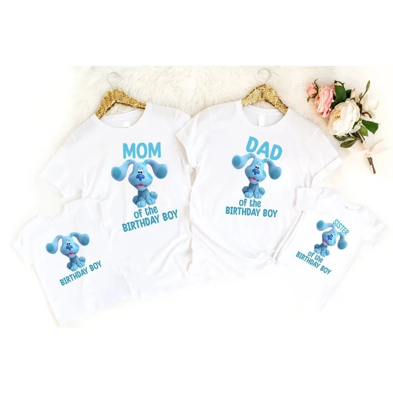Blues Clues Birthday Boy T-shirt Cute Cartoon Family Matching T Shirts Party Clothes White Outfits Set Birthday Gift