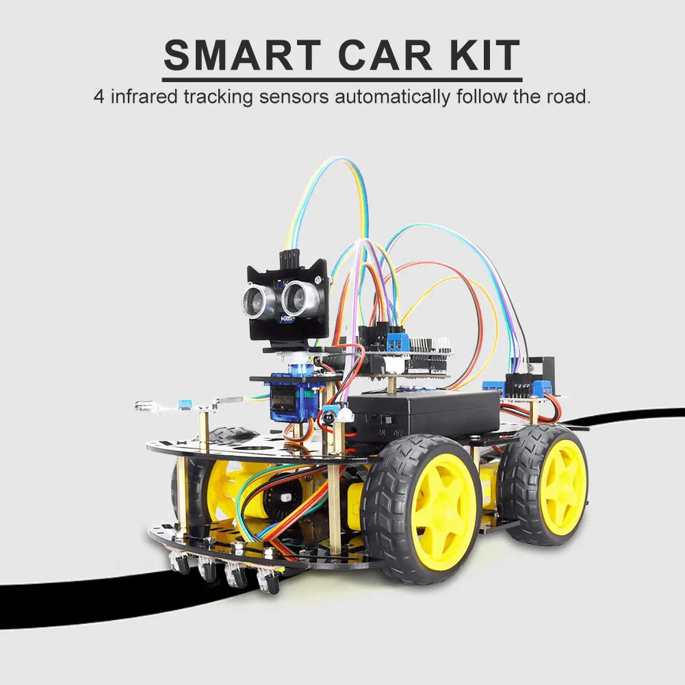 

Набор для начинающих робота 4WD для Arduino, программирование обхода препятствий, интеллектуальная и развивающая Игрушечная машина, профессиональный Роботизированный Набор для творчества