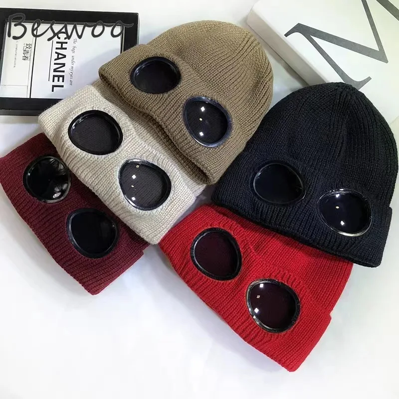 

New Winter Hats for Women Men Thickened Knitted Female Beanie Caps with Windproof Glasses Unisex Trend Outdoor Warm Beanies Hat