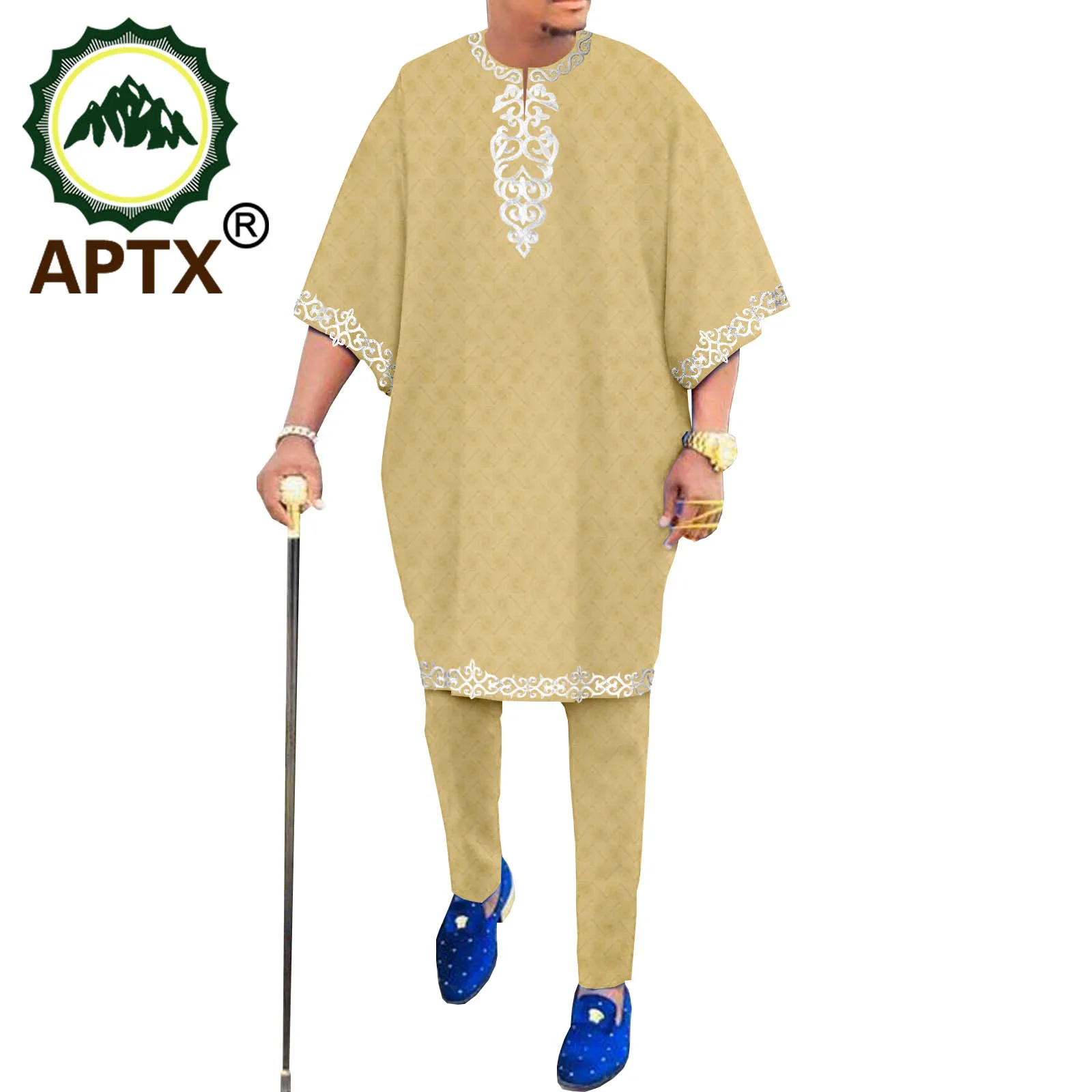 

Африканская традиционная одежда для мужчин, Дашики, вышитые рубашки и аксессуары, 2 предмета для свадьбы, базин богатый TA2116022