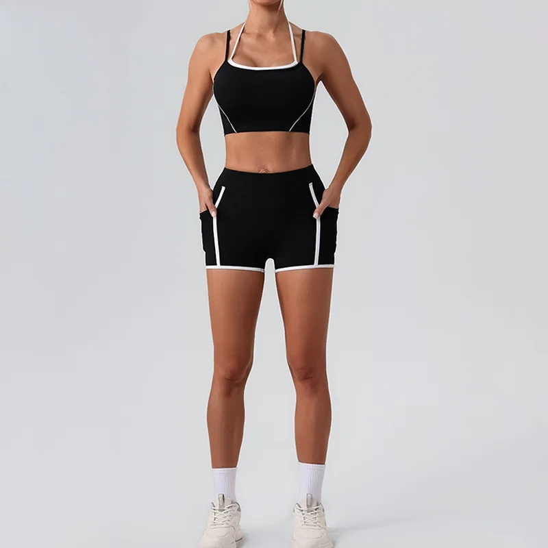 SVEIC Короткий Комплект с бюстгальтером для йоги контрастных цветов спортивная