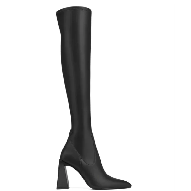 

Women's Over Knee Boots 2022 Spring New Single Lining Elastic Boots Show Thin Thick Heel Real Soft Leather Women's Boots Fashion