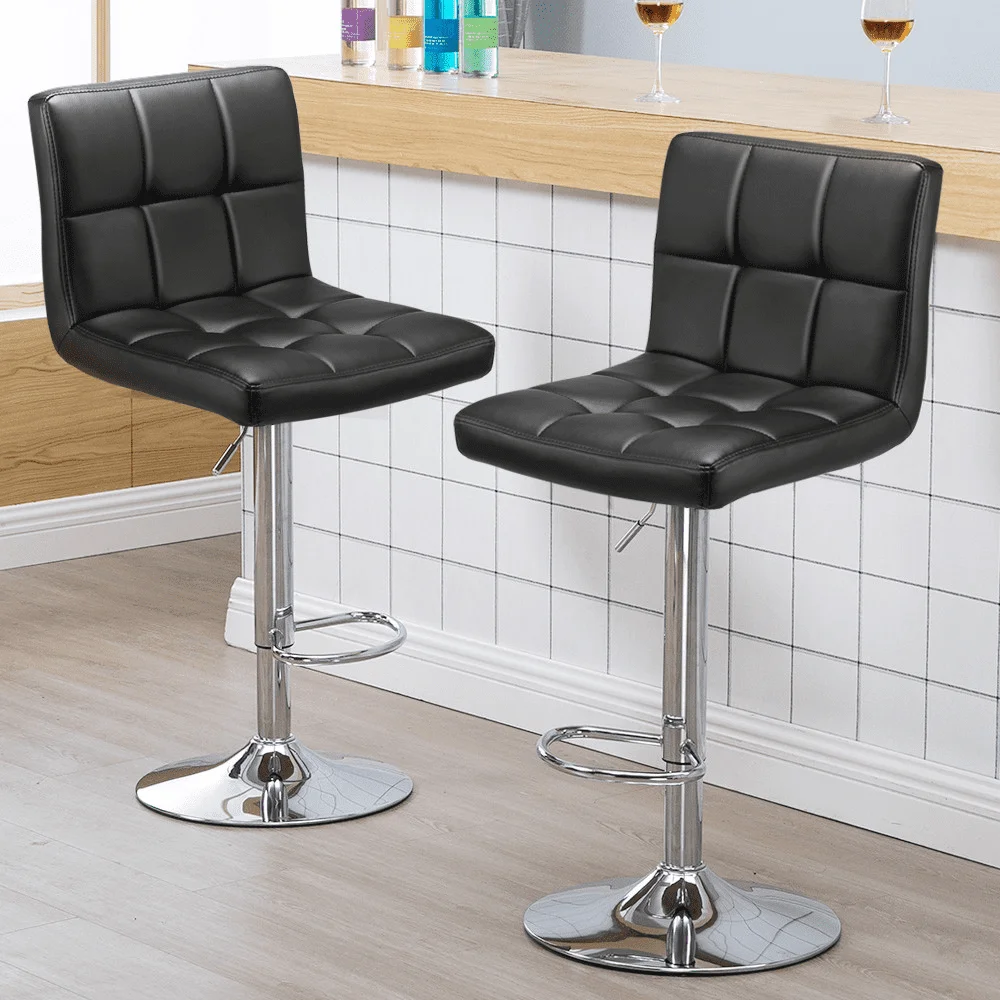 

SMILE MART 2PCS Faux Leather Adjustable Bar Stools for Home, Black