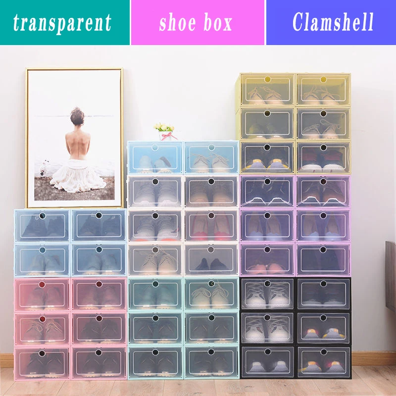 

6pcs transparent shoe box shoes organizers thickened foldable Dustproof storage box Stackable combined shoe cabinet clearance