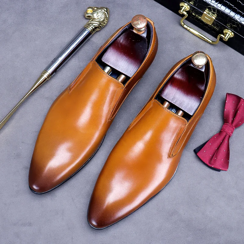 

Size 6 7 8 9 10 11 12 Mature Men's Pointed Toe Wine Red Slip on Formal Dress Shoes Businessman Office Concise All-match Oxfords