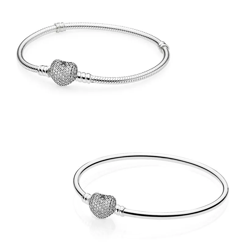 

Authentic 925 Sterling Silver Moments Pave Heart Clasp With Crystal Bracelet Bangle Fit Bead Charm Diy Fashion Jewelry