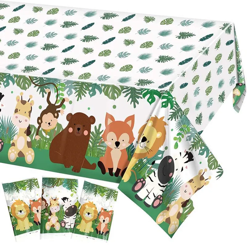 272*136cm Animal Palm Leaves Tablecloth Jungle Safari Theme Party Supplies Baby Shower Forest Woodland Birthday Party Decoration