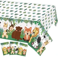 272136cm animal palm leaves tablecloth jungle safari theme party supplies baby shower forest woodland birthday party decoration