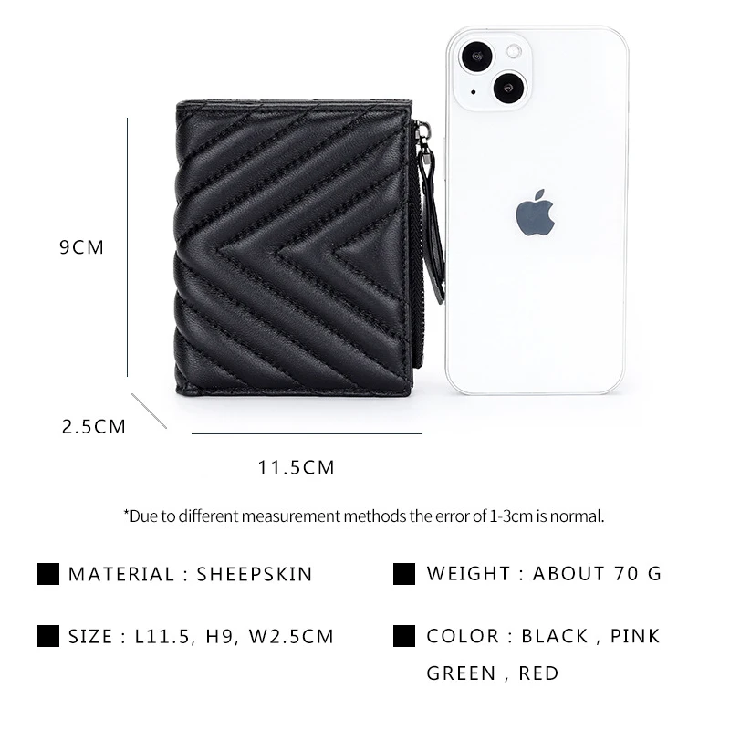 Short Sheepskin Purse Ladies Leather Folding Card Wallets Multiple Card Slots Coin Purses for Women Luxury Wallet Portfel Damski