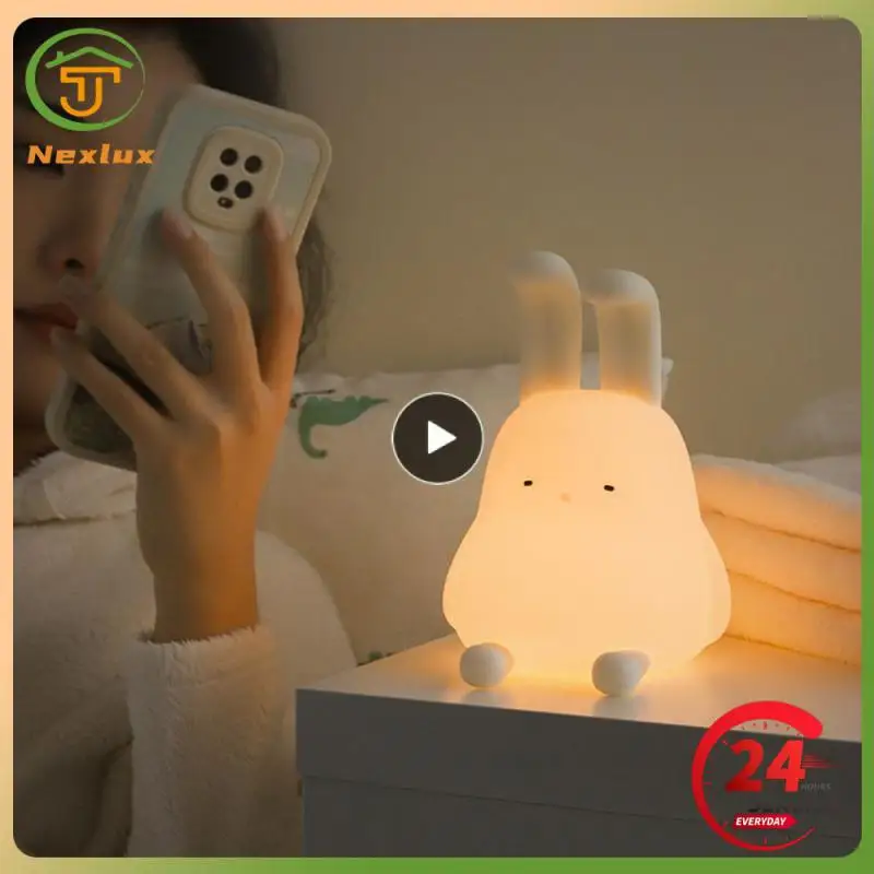 

Silicone Lamp Folding-eared Rabbit Mobile Phone Holder Led Night Light Warm Light Sleep Light Nightlight Lighting Clap The Lamp