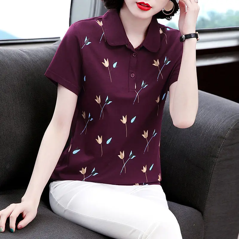 Summer Ladies Polo Shirt Female Short Sleeve Basic Tee Shirt Ladies Clothing Fashion 2022 New Elegant and Casual Polo Blouse A26