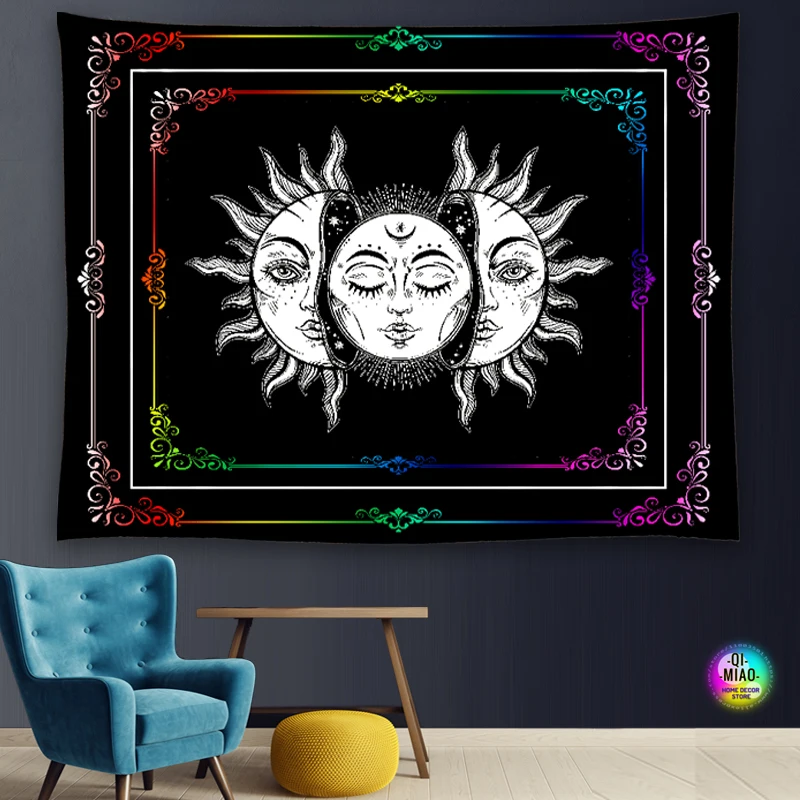 Солнце гобелен с Луной психоделическая настенная подвесная кавайная домашняя