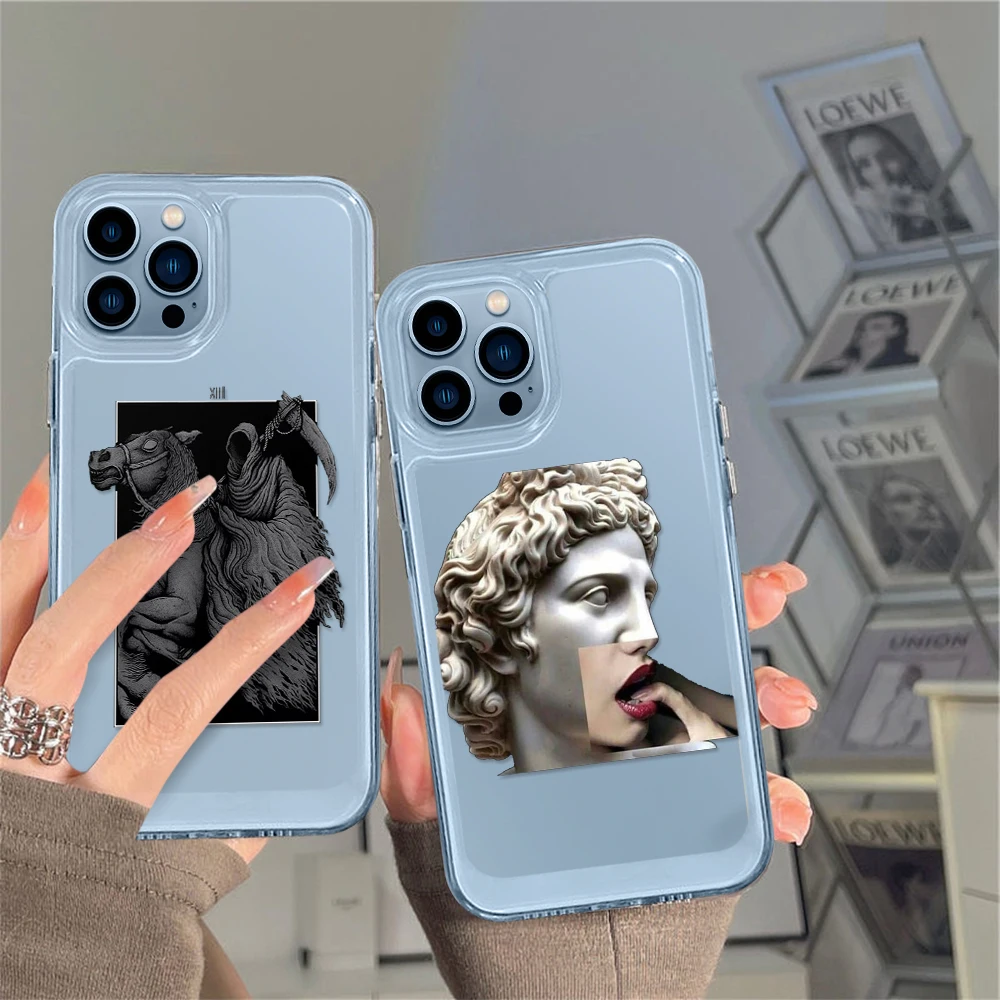 

Funny Art Statue Clear Phone Case for iPhone 14 13 12 11 Pro Max Mini XS XR X Transparent Back Cover for iPhone14promax Fundas