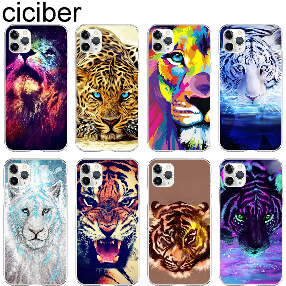 

Animal Tiger Lion Soft TPU Phone Case for Iphone 11 12 13 Pro Max Mini 7 8 Plus SE 2020 Cover Case for Iphone X XR XS MAX Coque