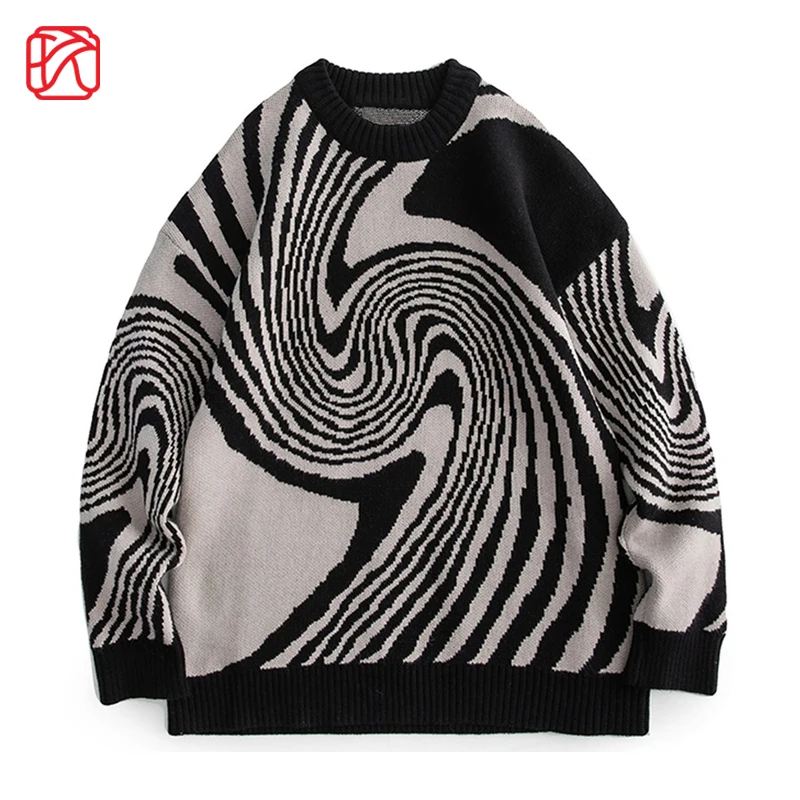 

Hip Hop Sweater Men Women Whirlpool Knit Sweater Harajuku Loose Casual Knitted Sweater Pullover Autumn Winter Streetwear Tops